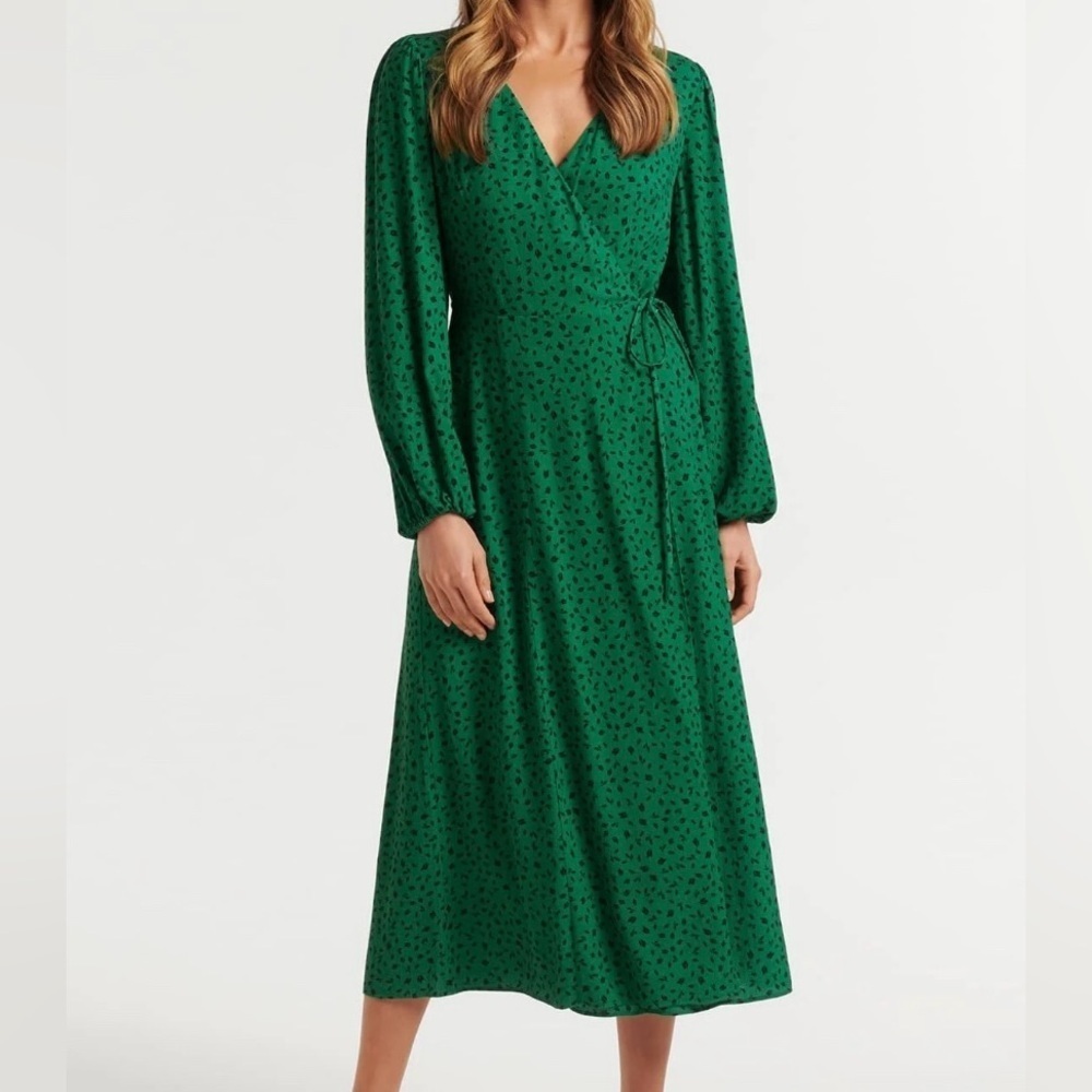 Ever New Emerald Green Long Sleeve Wrap Midi Dress
